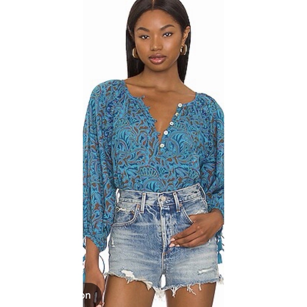 Cleobella Jayda Blouse in Zuri Block Print Organic Cotton Size Small